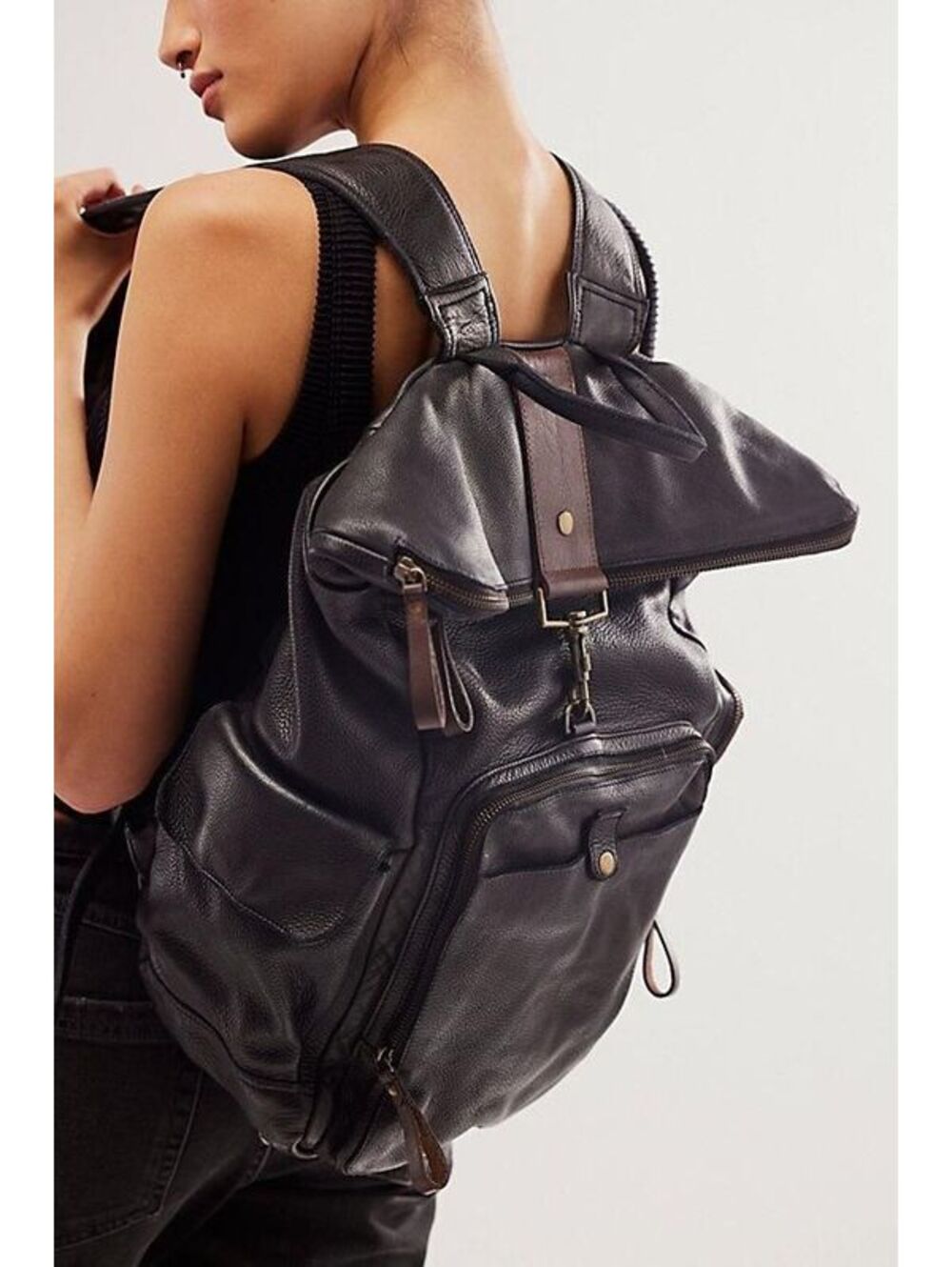 Brigade Leather Backpack by Free People in Black